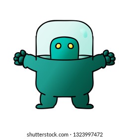 hand drawn gradient cartoon doodle of an alien in a suit