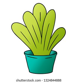 handgezeichnete Farbverlauf-Cartoon-Doodle einer grünen Indoor-Pflanze