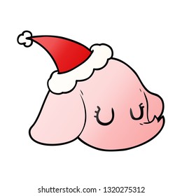 handgezeichneter Farbverlauf-Cartoon eines Elefanten mit Santa-Hut