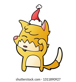 hand drawn gradient cartoon of a fox wearing santa hat