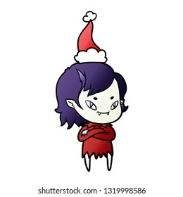 hand drawn gradient cartoon of a friendly vampire girl wearing santa hat