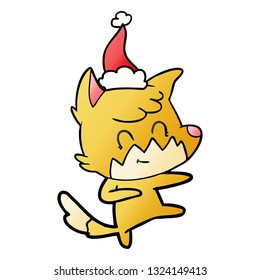 hand drawn gradient cartoon of a friendly fox wearing santa hat