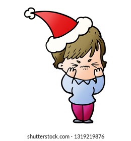 caricatura de gradiente dibujada a mano de una mujer frustrada con sombrero santa