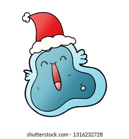 hand drawn gradient cartoon of a germ wearing santa hat