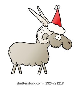 hand drawn gradient cartoon of a goat wearing santa hat
