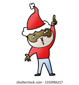 hand drawn gradient cartoon of a happy bearded man wearing santa hat