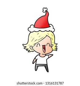 caricatura de gradiente dibujada a mano de una mujer feliz con sombrero santa