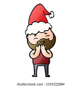 hand drawn gradient cartoon of a happy bearded man wearing santa hat