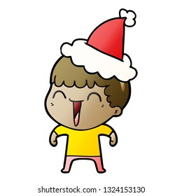 hand drawn gradient cartoon of a happy man wearing santa hat