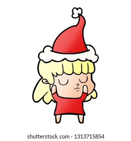 desenho à mão desenho gradiente desenho animado de uma mulher indiferente vestindo chapéu de santa