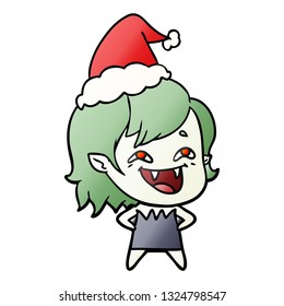 caricatura de gradiente dibujada a mano de una vampiresa riéndose que usa sombrero de santa