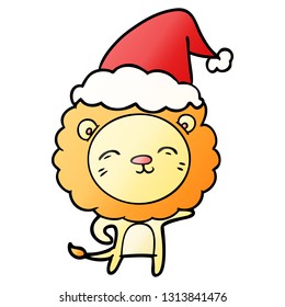 hand drawn gradient cartoon of a lion wearing santa hat