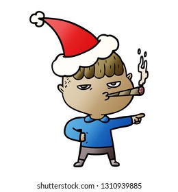 caricatura de gradiente dibujada a mano de un hombre que fuma con sombrero santa