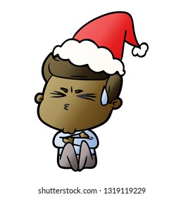 caricatura de gradiente dibujada a mano de un hombre sudando usando sombrero santa