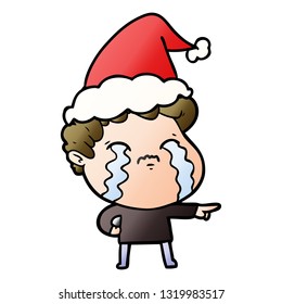 caricatura de gradiente dibujada a mano de un hombre que llora usando sombrero santa