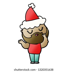 hand drawn gradient cartoon of a man with beard wearing santa hat