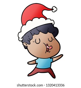 hand drawn gradient cartoon of a man singing wearing santa hat