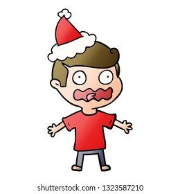 hand drawn gradient cartoon of a man totally stressed out wearing santa hat