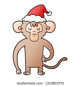 caricatura de gradiente dibujada a mano de un mono raspando con sombrero santa