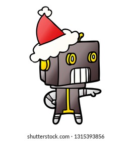 caricatura de gradiente dibujada a mano de un robot que lleva sombrero santa