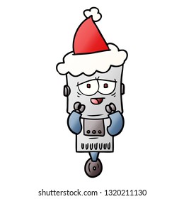 hand drawn gradient cartoon of a robot wearing santa hat