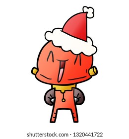 hand drawn gradient cartoon of a robot wearing santa hat