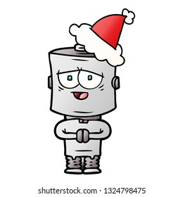 caricatura de gradiente dibujada a mano de un robot que lleva sombrero santa