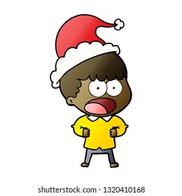 hand drawn gradient cartoon of a shocked man wearing santa hat