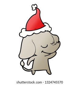 caricatura de gradiente dibujada a mano de un elefante sonriente con sombrero santa