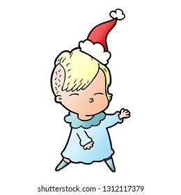 caricatura de gradiente dibujada a mano de una chica que usa sombrero santa
