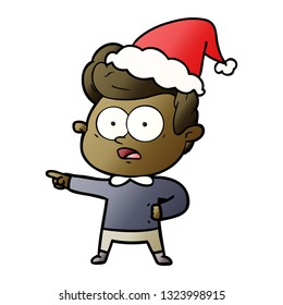 hand drawn gradient cartoon of a staring man wearing santa hat