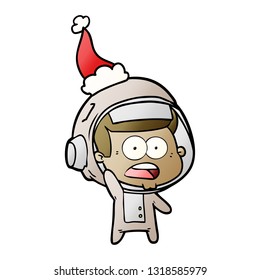 hand drawn gradient cartoon of a surprised astronaut wearing santa hat