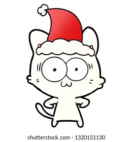 hand drawn gradient cartoon of a surprised cat wearing santa hat