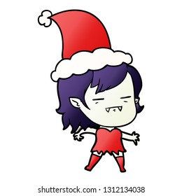 handgezeichneter Farbverlauf-Cartoon eines untoten Vampirmädchens mit Santa-Hut