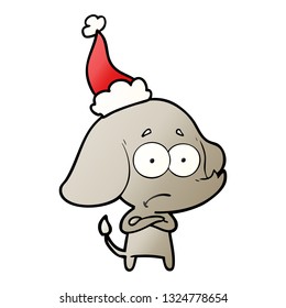hand drawn gradient cartoon of a unsure elephant wearing santa hat