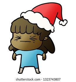 hand drawn gradient cartoon of a woman wearing santa hat