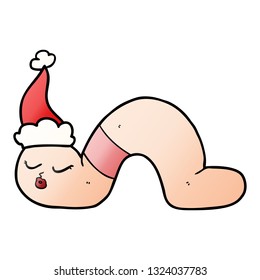 caricatura de gradiente dibujada a mano de un gusano con sombrero santa