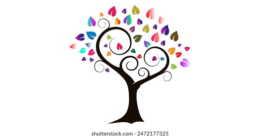 Hand Drawn Gradient Tree Logo Design Vector Illustration.
