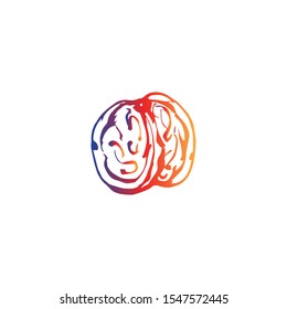 Hand drawn gradient walnut isolated on white background. Vector illustration