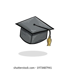 Hand drawn graduation cap vector illustration isolated on white. Graduation Cap, Academic Hat Flat Style Vector Illustration isolated on White Background. Vector design element. 