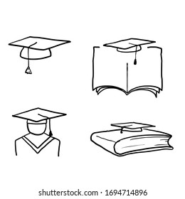 Hand Drawn Graduation Icon Set In Thin Line Style Doodle Vector