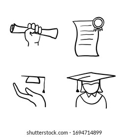 hand drawn Graduation icon set in thin line style doodle vector
