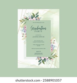 Hand drawn graduation invitation template, Vertical poster template for graduation celebration Isolated vector illustration