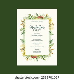 Hand drawn graduation invitation template, Vertical poster template for graduation celebration Isolated vector illustration