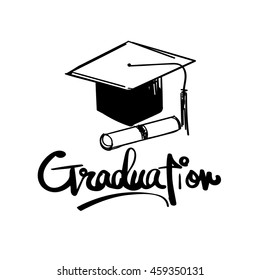 hand drawn Graduation word cap certificate vector file