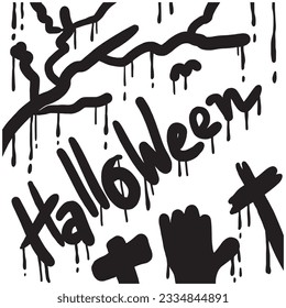 Hand drawn graffiti halloween, doodle, set, banner and foster.