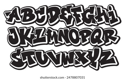 Hand drawn graffiti style alphabet. vector graffiti alphabet on white background