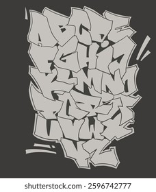 Hand drawn graffiti style alphabet. vector graffiti alphabet.  Wall art and vandalism, a symbol of self-expression and street art. Element of hip-hop culture on the walls of the city.