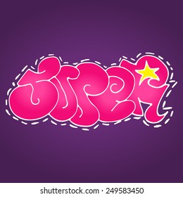 Hand drawn graffiti Super on violet background.Can be used for prints. Vector illustration.