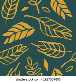 Hand drawn grain crops pattern seamless, bread grains icons, food grains illustration, wheat drawings for background of bread label design, healthy food banner, vegetarian wallpaper, bakery packaging.